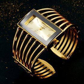Luxury Womens Watches Analog Quartz Wrist Watch Rectangular Cuff Bracelet Watch Business Casual Fashion Wrist Watches For Ladies (Color: Rose Golden White Dial)
