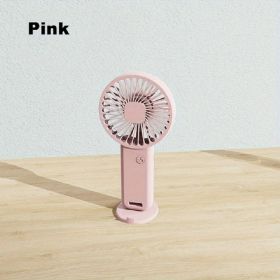 1pc Portable USB Chargeable Mini Fan; Handheld Fans With Base For Desktop; Outdoor Hand Hold Fan With Phone Holder (Color: Pink)
