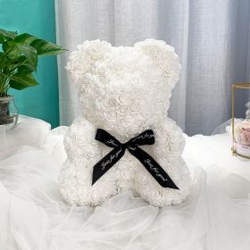 Gifts for Women - Rose Bear - Rose Flower Bear Hand Made Rose Teddy Bear - Gift for Valentines Day;  Mothers Day;  Wedding and Anniversary & Brid (Color: White)