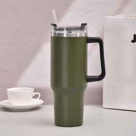40oz Handle Car Cup with pipette stainless Steel insulated Cold beer cup portable ice cup with handle; Insulated Reusable Leakproof Stainless Ste (Color: Dark green)